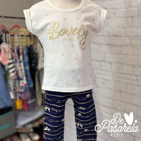 Lovely Shirt & Leggings Set for Toddler Girl - Navy, Gold & Ivory