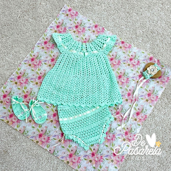 Coming Home Handmade Knitted Baby Girl Outfit Set -  Brianna Style 2