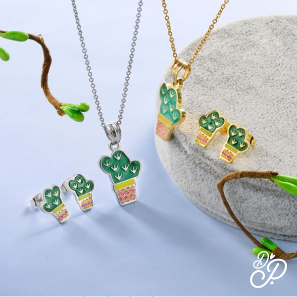 Cute Stainless Steel Cactus Jewelry Set