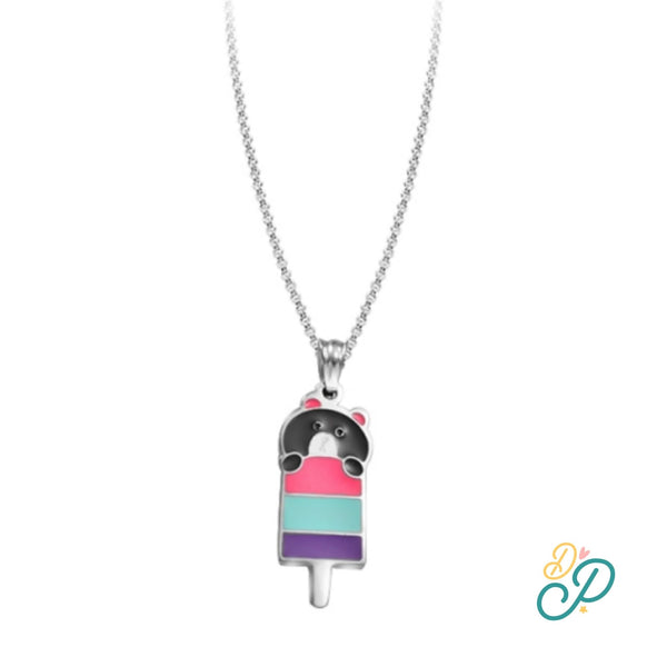 Cute Stainless Steel Bear with Ice Cream Necklace