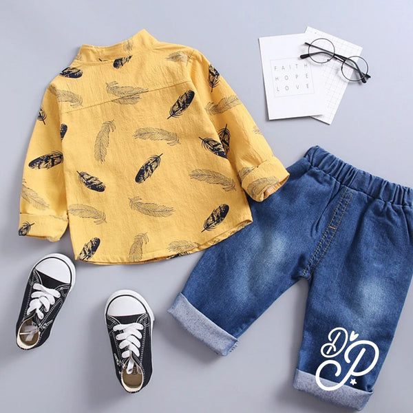 Cool Feathers Top and Jeans Set for Toddler Boy