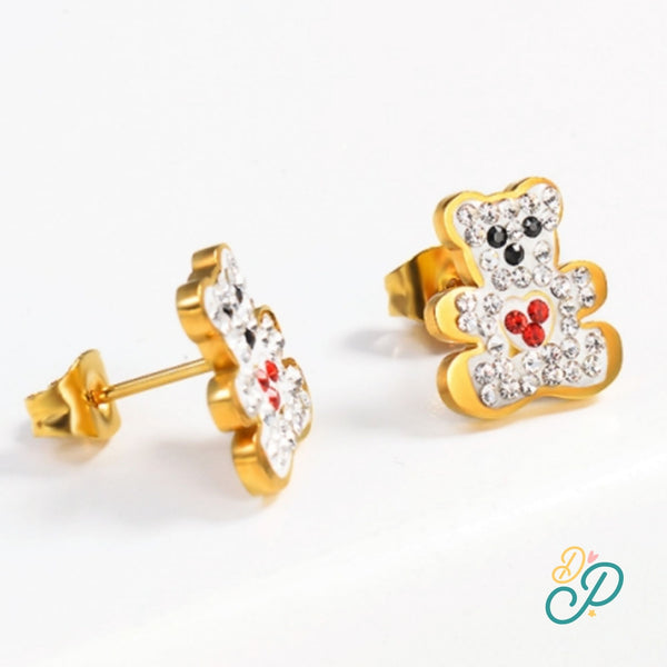 Enchanting Stainless Steel Gold Bear Earrings