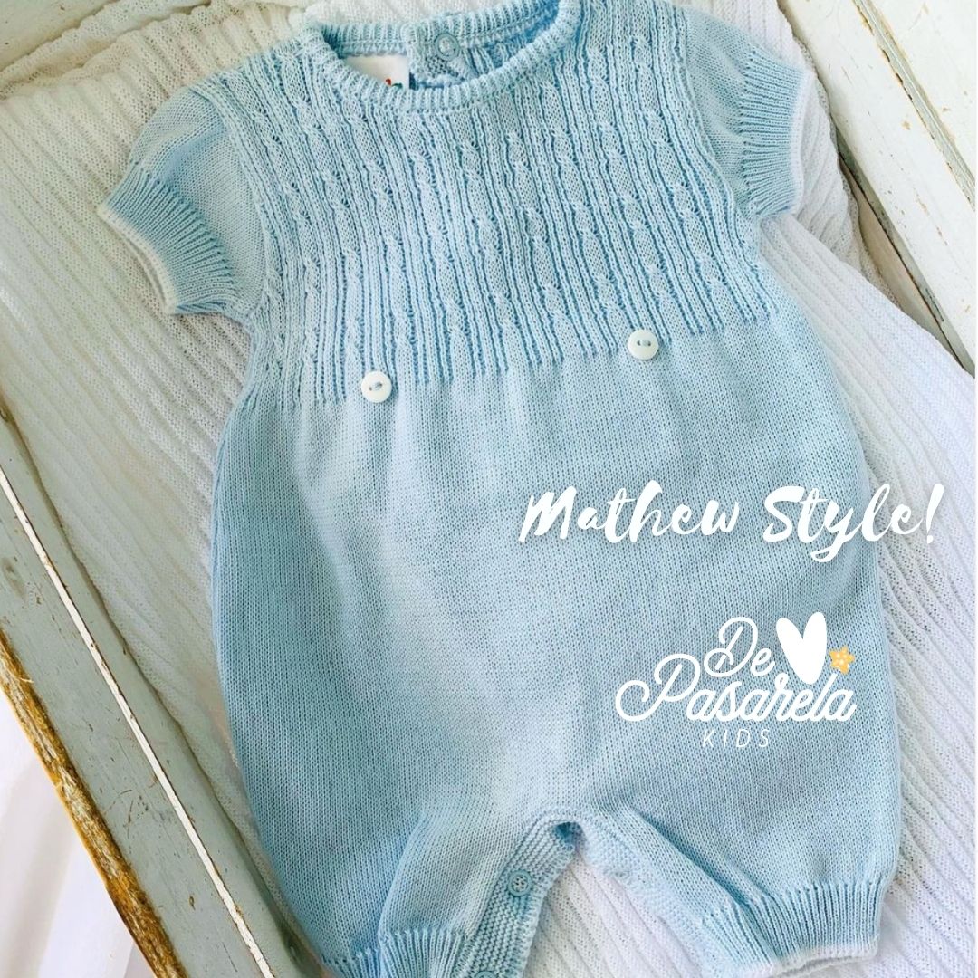 Knit Baby Boy Blue Romper - Mathew Style