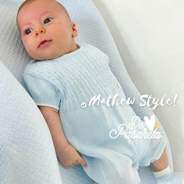 Knit Baby Boy Blue Romper - Mathew Style