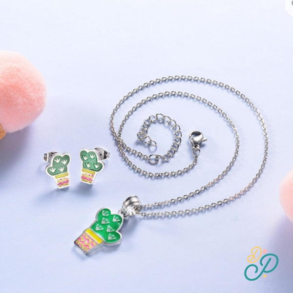 Cute Stainless Steel Cactus Jewelry Set