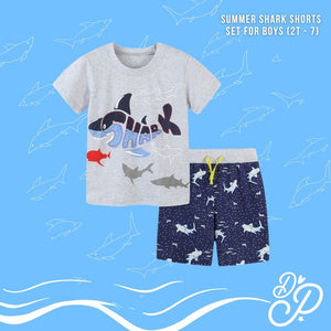 Shark Print Summer Shorts Set for Boys